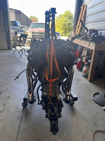 Back Of Crown Victoria engine with new exhaust manifolds